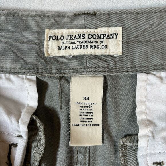Polo Jeans Co Ralph Lauren Green Utility Cargo Military Surplus Shorts Size 34 - Picture 4 of 10